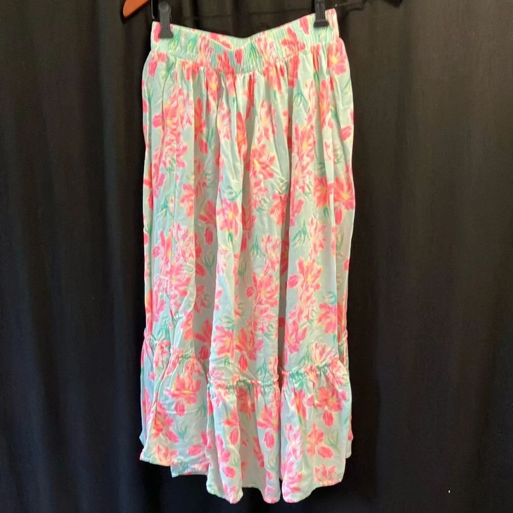 Oshkosh girls 14 maxi Floral Pink and Green Skirt